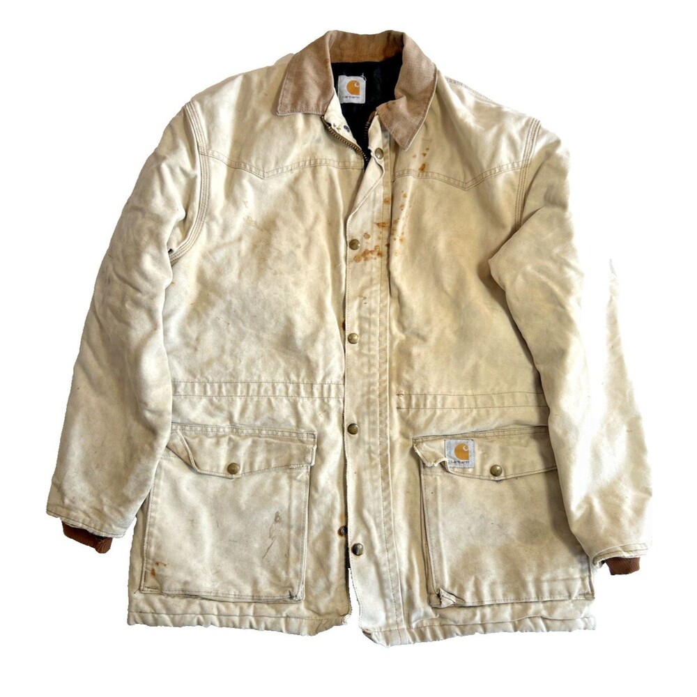 Vintage Carhartt Jacket Men L Tan Duck Western Yoke Quilted Workwear Coat Ranch